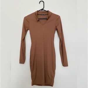 Brown long sleeve bodycon dress